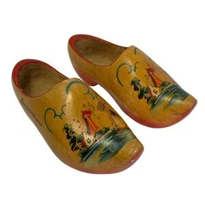 Vintage Dutch Wooden Clogs Amsterdam Holland Hand Painted Windmill Klompen Shoes